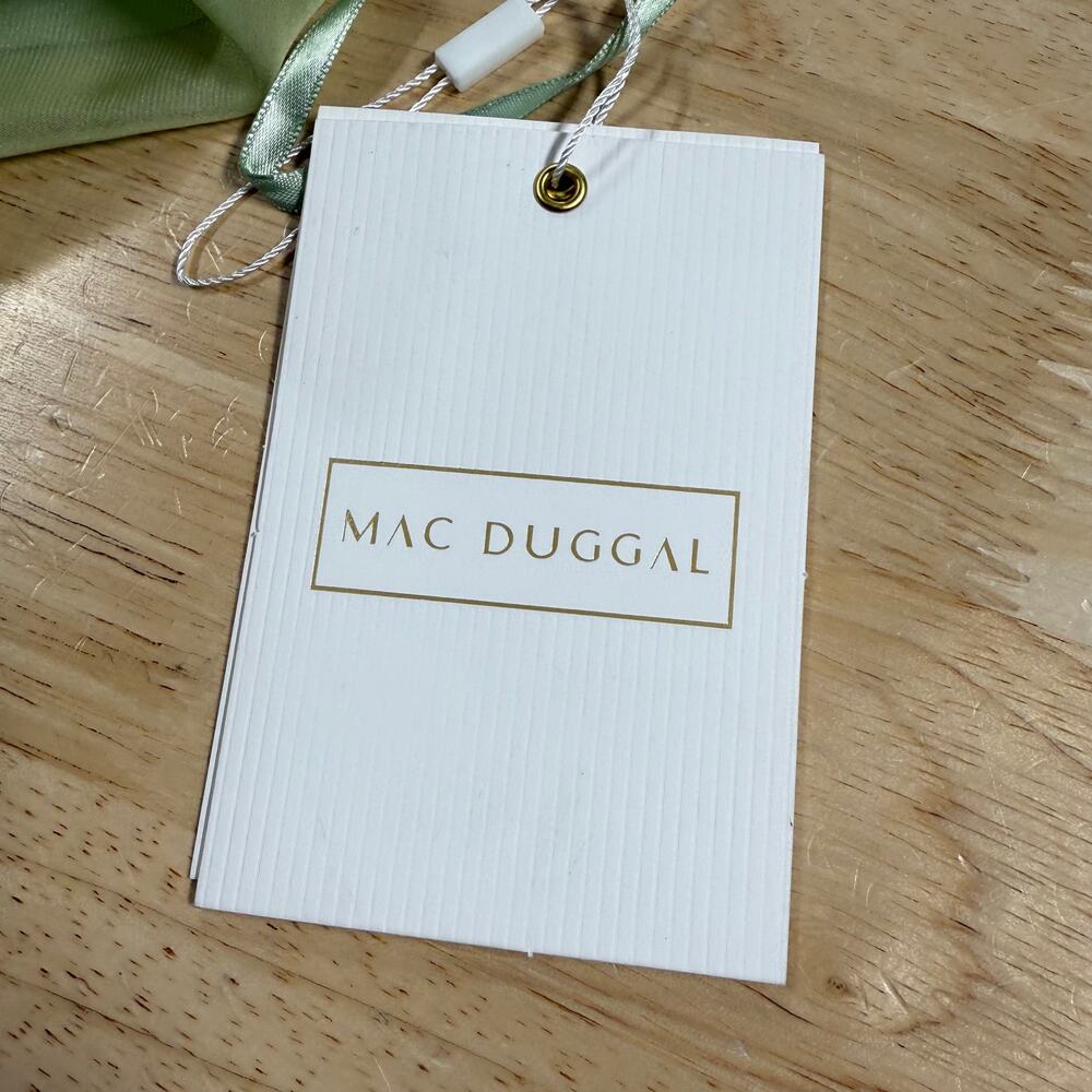 Mac Duggal NWT Sage Green Pleated Cut Out Long Sleeve Lace Up Tiered Gown Size 2 - Picture 5 of 9